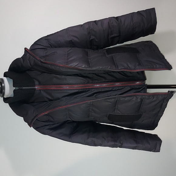 London Fog Black Down Double Zipper Hooded Puffer Winter Coat Size Large - Picture 1 of 9